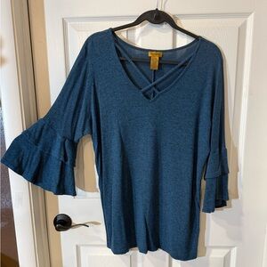 Wrangler Teal Ruffle Sleeve Blouse